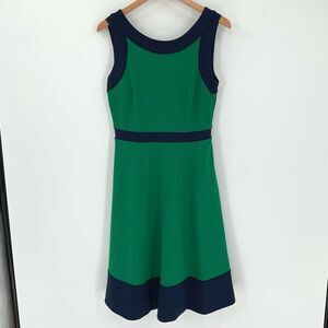 Lands' End Sleeveless Ponte Knit A-line Midi Dress Blue Grass Green Women 10‎